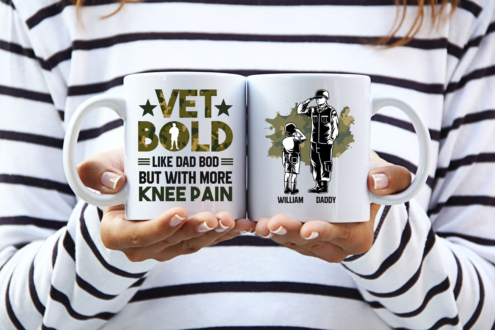 Personalized Vet Bold Mug Fathers Day Gift Soldier Dad Cup Dad Bod Veterans Day