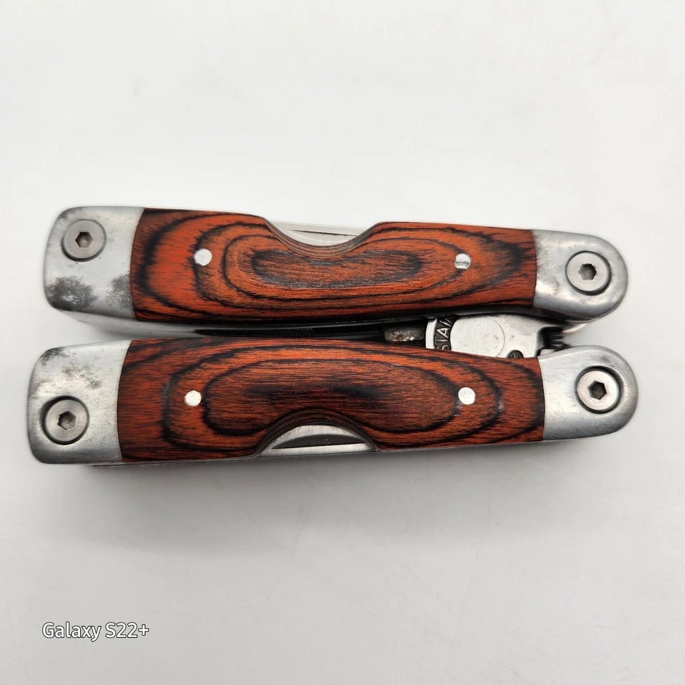 Multi Tool Plus Knife Maxam 9-in-1 Pocket Stainless Wood Handle