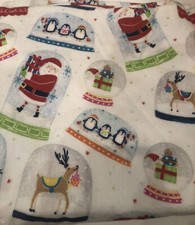 Pottery Barn Kids Flannel Flat Twin Sheet Santa Snowman Reindeer Penguins EUC