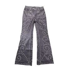 Free People Pants Womens 24 Black Leather Flared Studded Cowgirl Rodeo Riding