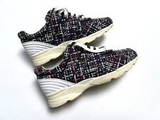 Auth Women's CHANEL Blue Tweed CC Logo Sneaker Trainer Shoes - 39 25 cm