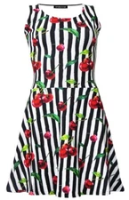 Cherry Tart Monochrome Striped Cherries Vintage Retro Rockabilly Skater Dress