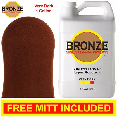 BRONZE - VERY DARK 1 GALLON Spray Tan Solution Liquid Tanner Mist + Tanning Mitt