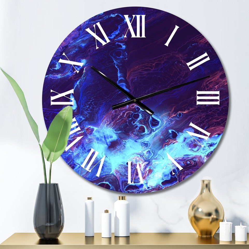 Designart 'Neon Liquid Art In Purple And Blue' Modern wall clock eBay