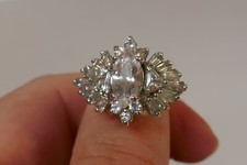 Vintage Sterling Silver CZ Cocktail Ring - Size 5.75