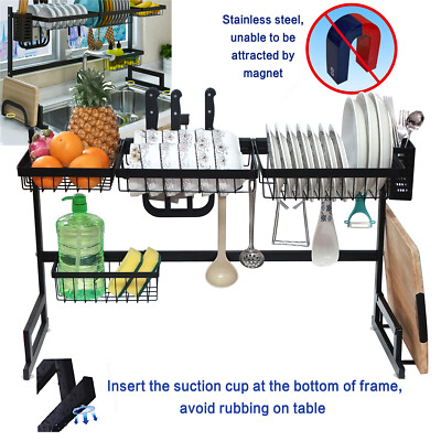 Over The Sink Dish Drying Rack Shelf Stainless Steel Storage Cutlery Holder 33''