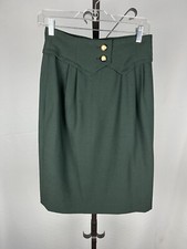Valentino Missy Vintage Wool Skirt Green Button Size 42 / 8 US