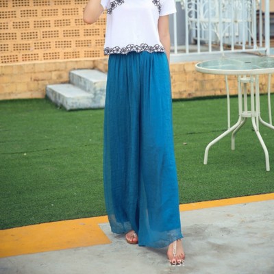 Damen Chiffon Strand Freizeit Weites Bein Hose Palazzohose Hohe Taille Glänzend Boho