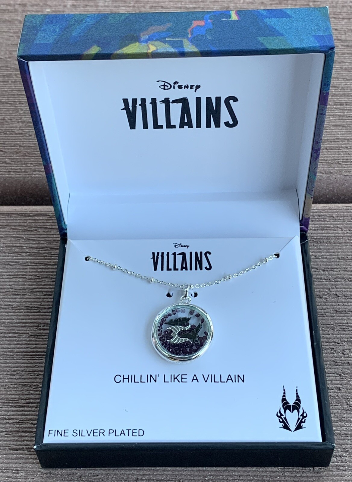 Disney Villains Maleficent Silver-Plated Amethyst Shaker Necklace NIB