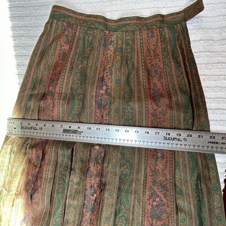 Falda midi plisada de seda con estampado de cachemira vintage Alcott & Andrews 8 marrón/verde Foto 4 de 4