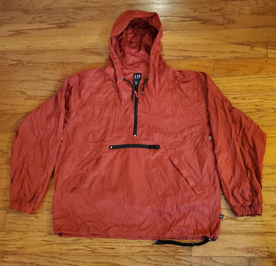 Gap Men's Red 100% Nylon Half Zip WindBreaker Jacket Hoodie Size M