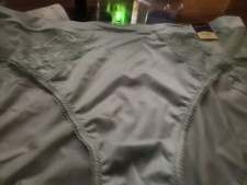 Vintage Stretch Satin Hi- Cut Panties with Lace, M/6