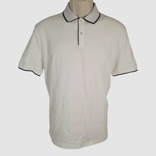 Loro Piana Men White Brentwood Tipped Stretch Jersey Piqu  Polo Shirt Size L
