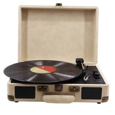 Vinyl Record Player Vintage with Speakers Turntable Bluetooth USB Suitcase New
