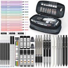 45ct Black School Supplies Set with Pencil Case - Assorted