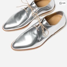 Everlane Women's Silver Metallic E2 Modern Oxford Dress Shoe Preppy 8.5