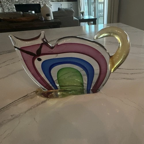 Murano multicolor art glass hand blown signed cat figurine Venice