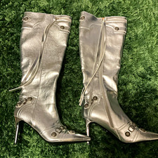 Women s Silver Faux Leather Knee-High Pointed...