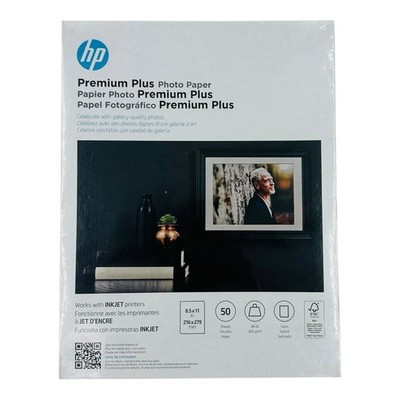50 Sheets HP Premium Plus Photo Paper 8.5'' x 11'' Satin 80lb for Inkjet Printers