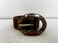 PRADA Brown Leather Women Belt with Wooden Buckle 85/34 Designer