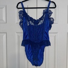 Vintage Bodysuit Teddy Babydoll M Ruffled Lingerie M Blue Lace Frilly Coquette
