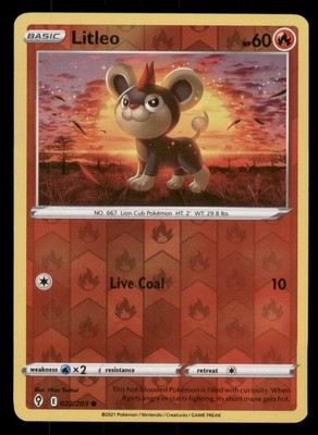 Litleo SWSH07: Evolving Skies #022/203 Common Reverse Holo Pokemon LP