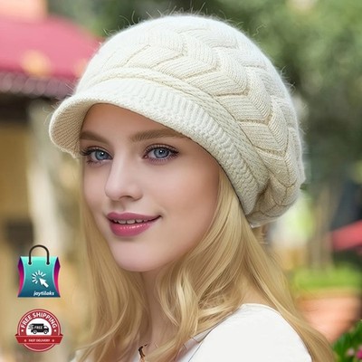 Retro Knit Winter Hat for Women   Warm, Stylish, Sun Brim for Outdoor Use