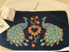 NEW Elizabeth Scarlett Peacock Floral Ink Blue Velvet Everyday Pouch