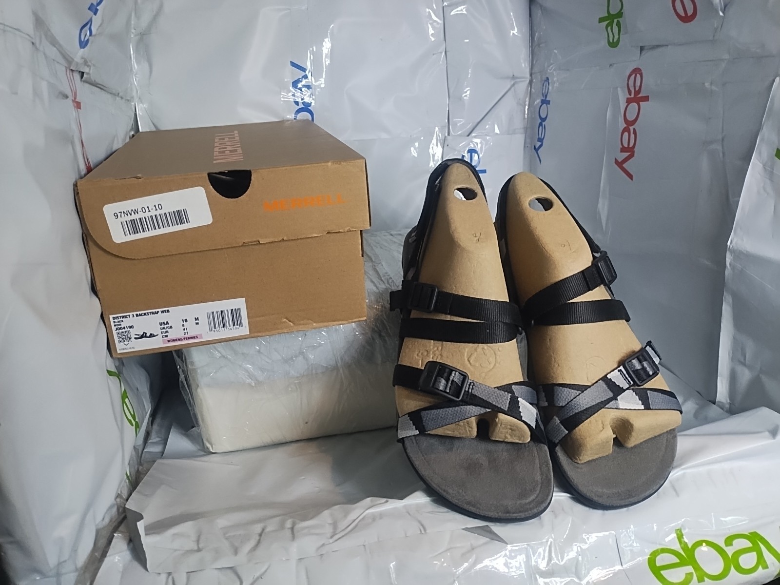 Scarpe sandali neri Merrell donna taglia 10 District 3 con cinturino posteriore