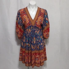 GiGiO USA Boho Peasant Babydoll Floral Dress Small Flowy V-Neck Casual Chic