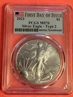 2021 American Silver Eagle Type 2 PCGS MS 70 First Day of Issue