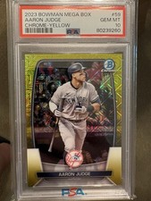 Topps 2023 Bowman Mega Box Aaron Judge #59 Chrome Yellow Refractor /75 PSA 10