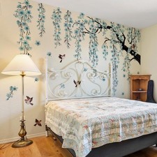 Large Cherry Blossom Tree Wall Stickers Peel and Stick Blue Floral Wall Art D...