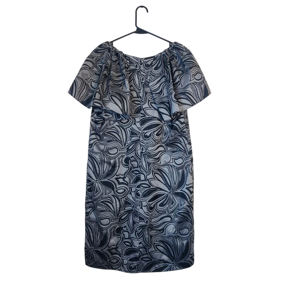 Vestido recto Magaschoni seda algodón artístico gris floral remolino mediano Lagenlook Foto 2 de 4