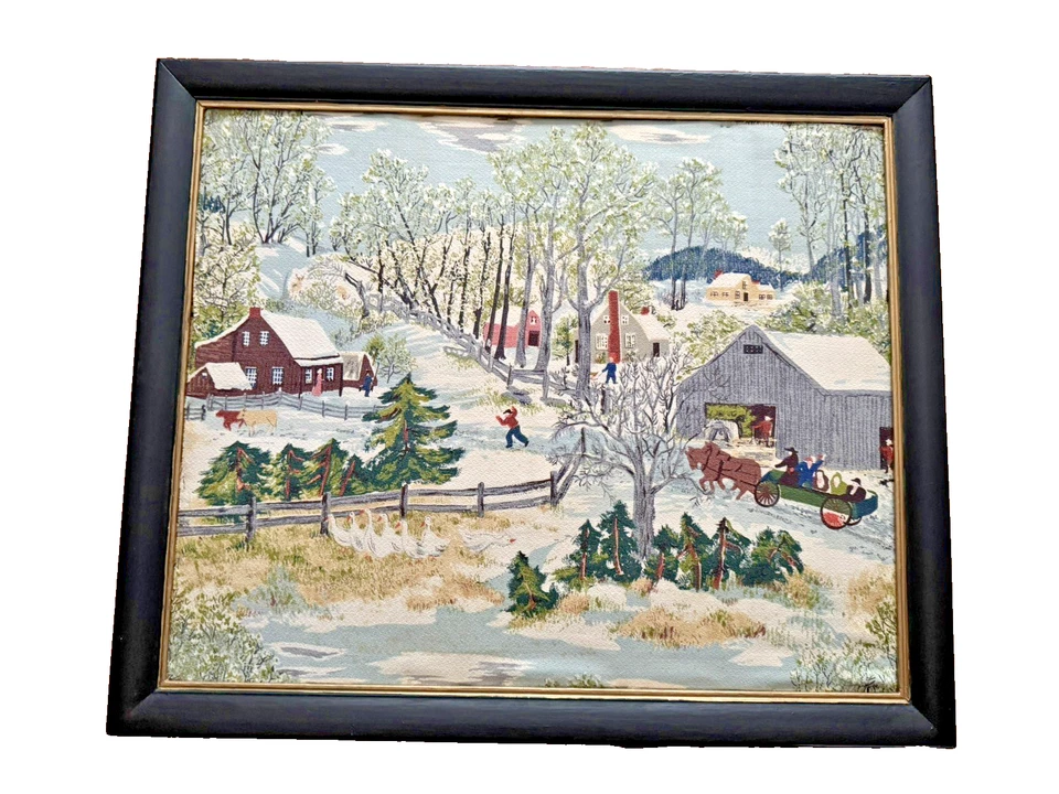 Arte de pared con marco de tela de corteza en la granja "Principios de primavera en la granja" de la abuela Moisés Foto 2 de 4