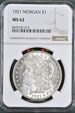 1921 Morgan Silver Dollar $1 NGC MS62 MOR41-45