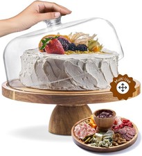 Acacia Wood Cake Stand with Lid - Cake Stand with Dome 12in Round Cake Holder