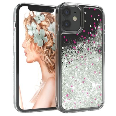 Für Apple iPhone 12 Mini Handyhülle Flüssig Glitter Hülle Schutz Handy Silber