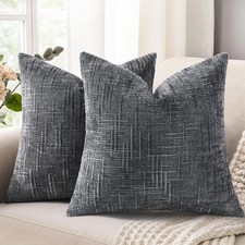 Dark Grey Chenille Throw Pillow Covers 18x18 Set of 2 Textured Soft Cozy Slub...