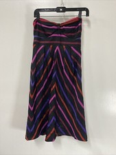 Guess Striped Strapless Dress Silk Empire Waist A-Line Black Multi Women's Small