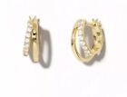 14K Gold Plated Double Row Pave Cz Cubic Zirconia Hoop Huggie Earring Women E23