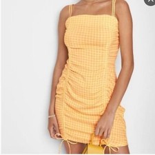 Wild Fable Dress Bodycon Double Ruched Plaid Yellow Pink Cinched Party - Size XS