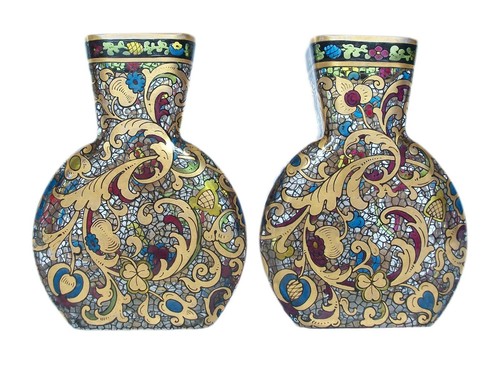 Pair of Renaissance Style Gilded & Enameled Glass Vases - Europe - 19th Century - Picture 3 of 12