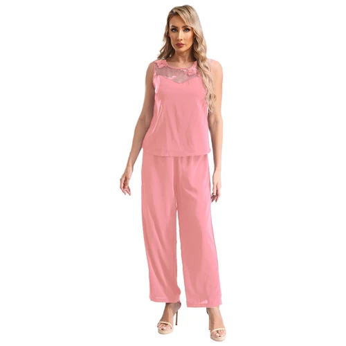 Womens 3 Piece Chiffon Pant Suits Tank Top Cardigan and Pants Evening Outfits - Picture 15 of 95