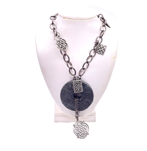 Grindstone Style Round Dangle Drop Pendant Charm Necklace