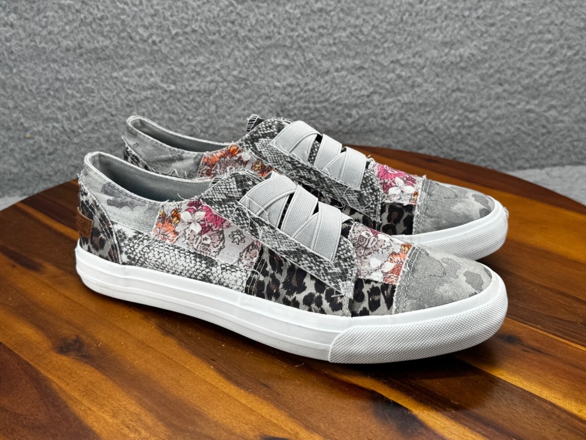 Blowfish Leopard Patchwork Canvas Shoes Distressed Sneaker Sz 11