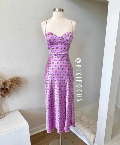 ZARA NEW BUSTIER SATIN MIDI DRESS FLORAL PRINT LILAC ALL SIZES 2907/062 | eBay
