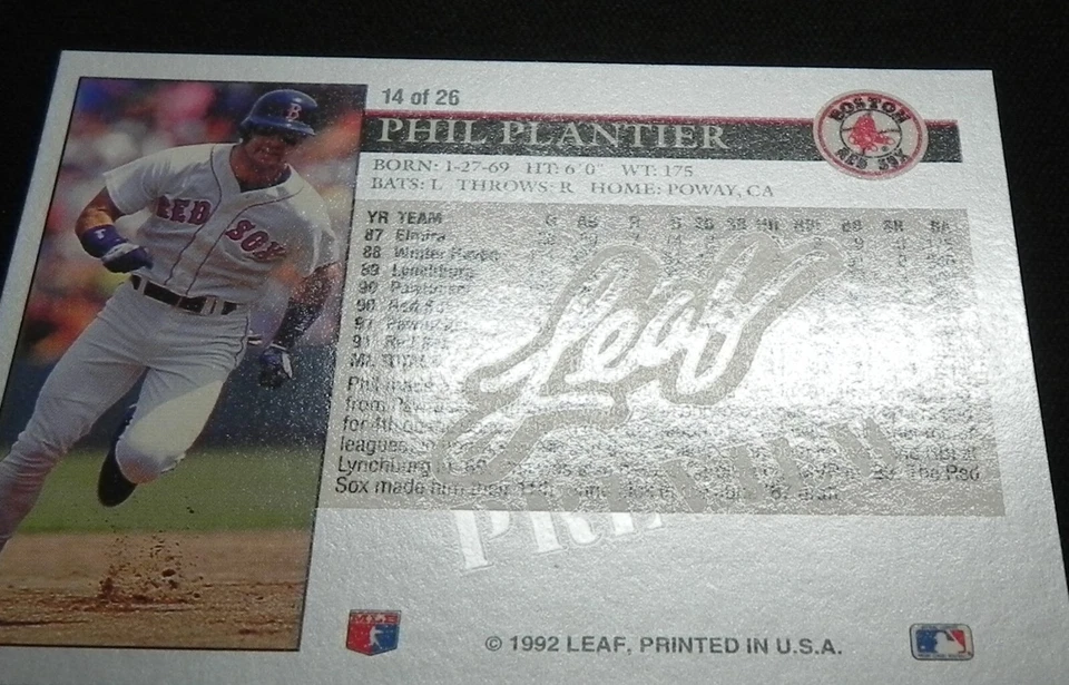 Phil Plantier 1992 Leaf PREVIEW Card #14 of 26 _ Exact Card (A) in Top Loader - Image 2 of 3