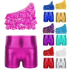 Kids Girls Tracksuit Tiered Outfit High Waist Vest And Bottoms Competition Jazz