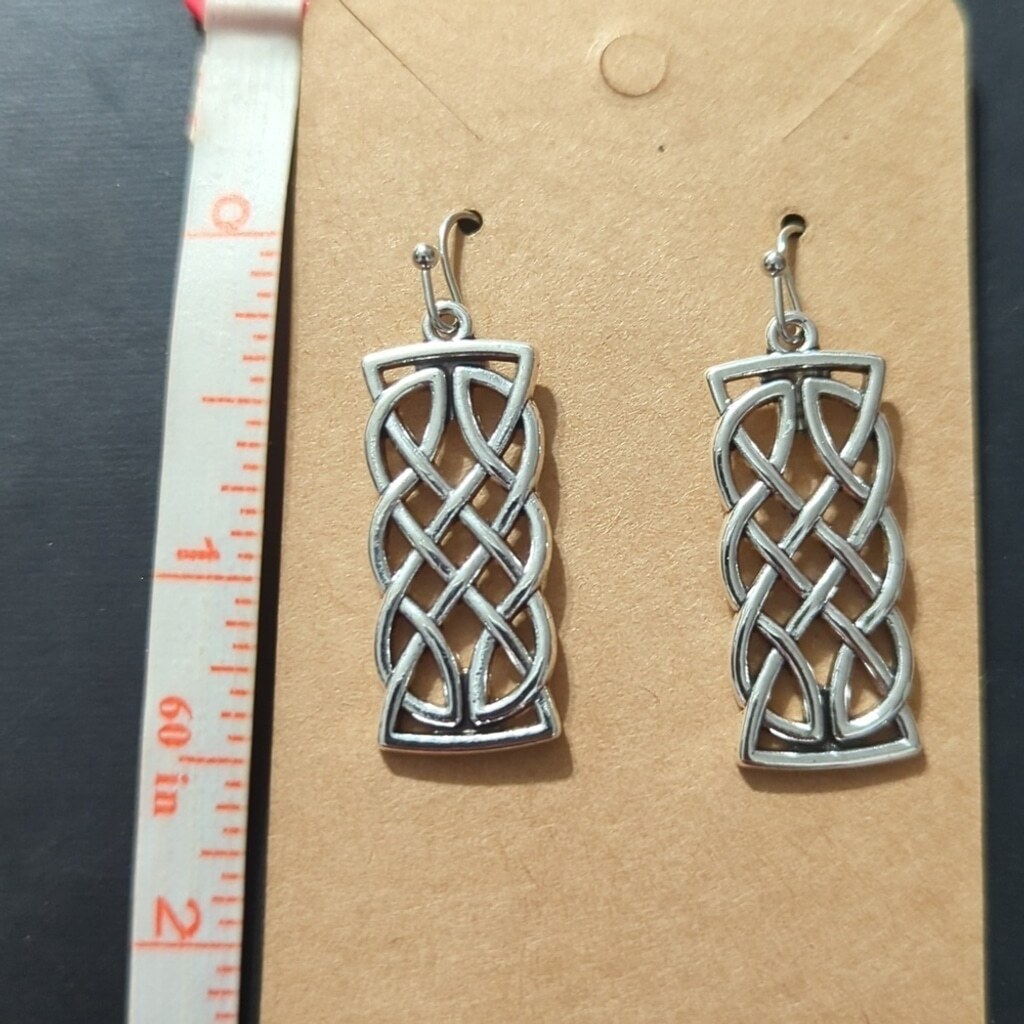 Silver Tone Celtic Knot Rectangular Statement Ear… - image 2